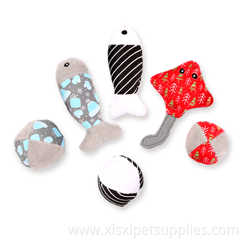 factory directly sell three different pattern plush fish ball cat toys set